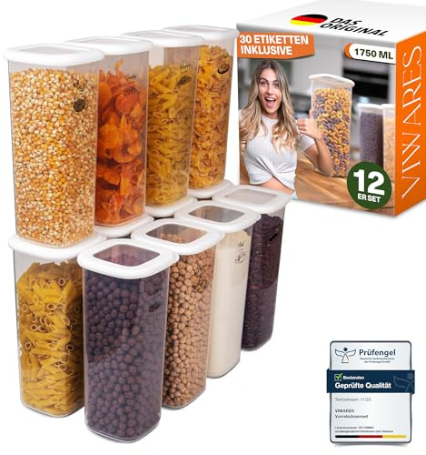 Viwares Vorratsdosen mit Deckel Luftdicht, 12er Vorratsbehälter Set | BPA-Frei, Vorratsdose zur Müsli Mehl Aufbewahrung Küche, Frischhaltedosen für Lebensmittelaufbewahrung, Organizer Küche