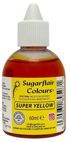 Sugarflair Lebensmittelfarbe Flüssig Super Yellow - Lebensmittel Farbe Hoch Konzentriert zum Färben von Zuckerpaste, Buttercreme, Zuckerguss, Macarons, Kuchendekorationen und mehr - 60ml