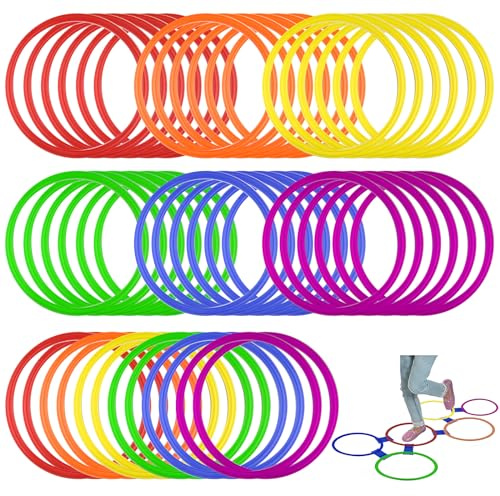 Mototo 48 Pack Agility Rings 15 Inch Speed Training Hopscotch Rings Plastic Circle Jumping Hoops Agility Hurdles for Athlete Exercise Soccer Football Gymnastics Games Practice Footwork Training
