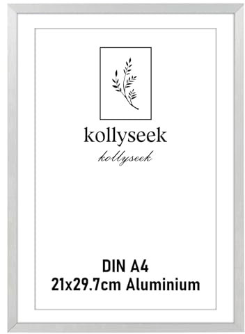kollyseek cornice alluminio DIN A4 21 x 30cm cornice poster in metallo argento con vetro acrilico infrangibile moderna cornice per foto Cornice con passepartout per le immagini Poster Foto argento