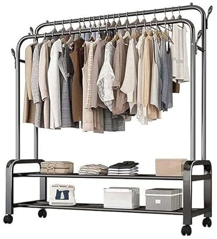 Generico Stender Stand Appendiabiti Attaccapanni Barra Doppia Metallo Rotelle Nero
