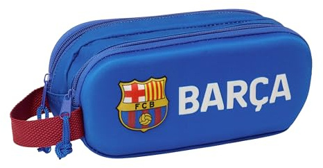 SAFTA F.C. Barcelona 3D Doppelmäppchen für Kinder, ideal für Kinder im Schulalter, bequem und vielseitig, Qualität und Widerstandsfähigkeit, 21 x 6 x 8 cm, Marineblau, Marineblau, Estándar, Lässig