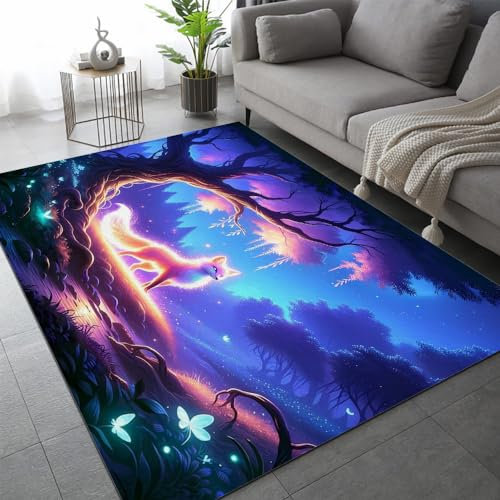 DILANI Fuchs Kurzflor Teppich Matten rutschfeste FußMatte Kinderteppich Modern 3D Waldtiere Kinder Spielteppiche FüR Schlafzimmer Flur Wohnzimmer Boden Teppich 80x120 cm