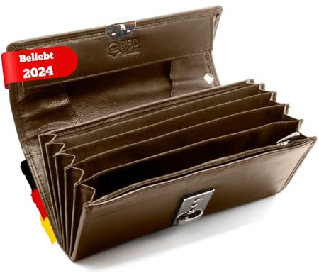 FLEXIBILITE Profi Kellner Geldbörse Profi Wasser Büffel [2025] Echt Leder RFID (18,5 x 9,5 x 4,5cm BxHxT) Geldbeutel Bedienungsgeldbeutel Taxi Portemonnaie Kellnerportemonnaie Braun
