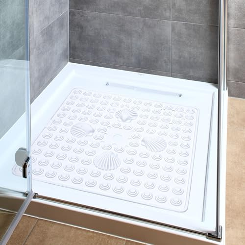 Tatkraft Shell - Duschmatte rutschfest, 48x48 cm, Made in Italy, Weiß | Rutschfeste Duschmatte, Schimmelresistent, Waschmaschinengeeignet, Duschmatte Rutschfest für Senioren und Kinder