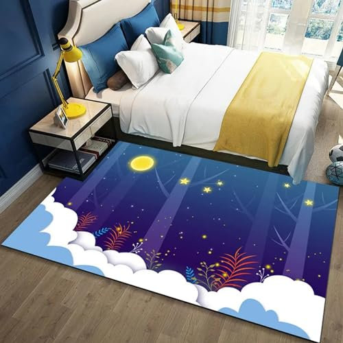 3D Teppich Kinder Jungen Groß Kinderzimmer Gaming Teppich Schlafzimmer Dekoration Wohnzimmer Kurzflor Krabbelmatte Modern Weich Kinderteppiche Waschbarer Sternenhimmel Wald Mond Sterne 180 X 2-3A5R5Q