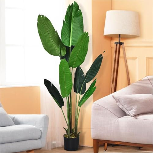TANGZON 160CM/193CM Artificial Banana Tree, Faux Bird of Paradise Palm Tree in Pot with 10/8 Leaves, Indoor Outdoor Decorative Evergreen Potted Fake Plants for Home Office Porch Garden (1, 160CM)