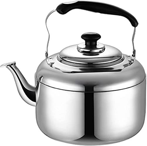CAFIEDR Teekanne für Herd, Heißwasserkessel, Warmwasserbereiter, Wasserkocher, Hot Pot, Wasserkessel, Camping-Kaffeekanne, Teekessel für Herd, Edelstahl-Teekessel, Teekessel (Silber, 4 l)