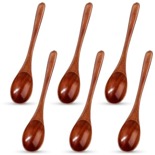cobee Lot de 6 petites cuillères en bois, cuillères à soupe en bois, cuillères à soupe, cuillères à dessert, cuillères à soupe, cuillères à soupe, cuillères à soupe, cuillères à soupe, cuillères à