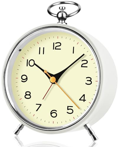 SOCICO Analog Wecker für das Schlafzimmer, Ohne Ticken mit Licht, Retro-Wecker Analog mit Schlummerfunktion (weiß-l)