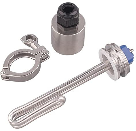 DHVIJA 1.5inch(50.5mm) Tri Clamp Immersion Heater Heating Element For Brewing Equipment 120V 1.5KW With Stainless Steel Cap joyous(With clamp)