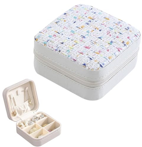 FOSDICK Boîte à Bijoux de Voyage, Petit Boîte à Bijoux pour Femme, 10 * 10 * 5cm Boite a Bijoux Portable, Boite a Bijoux Fille Femme, Coffret à Bijoux pour Boucles d'Oreilles Bagues Chaînes, Blanc