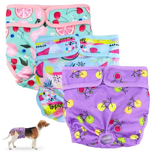 3 Pezzi Mutandine Igieniche Cane Riutilizzabili,Pannolini per Cani Femmina con Modello Cartone Animato Carino,Mutande Igieniche Animali Lavabili,Pannolino Cane Assorbenti