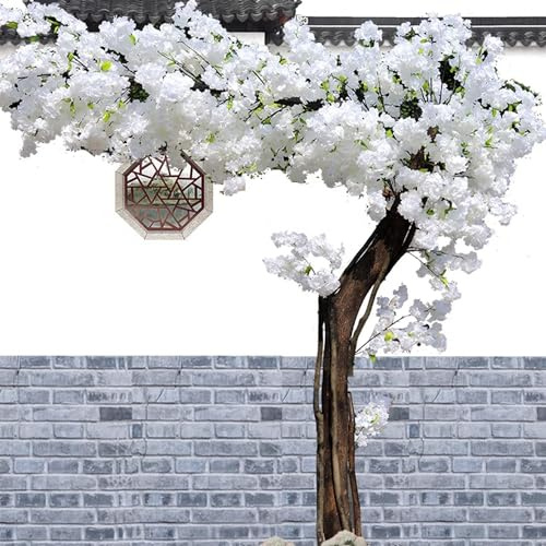Simulation Kirschblütenbaum, Lebensechter Künstlicher Kirschblütenbaum, Weißer Seidenblumenbaum, Künstliche Pflanzen Mit Echten Holzstielen,2×1.5m-White