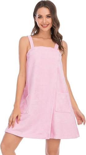 Towel Dress Absorbent Towel Wrap for Women with 2 Shoulder Straps Quick-Drying Towel Dress with Hook and Loop Tape Soft Towel Robe Style Home Supplies