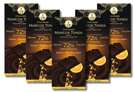 Cioccolatini Marcos Tonda - Cioccolato Fondente 72% Gourmet Con Arancia X5 | Cioccolatini Fondenti Regalo Originali | Scorzette Di Arancia Candite Con Cioccolato X5 | Dal 1793