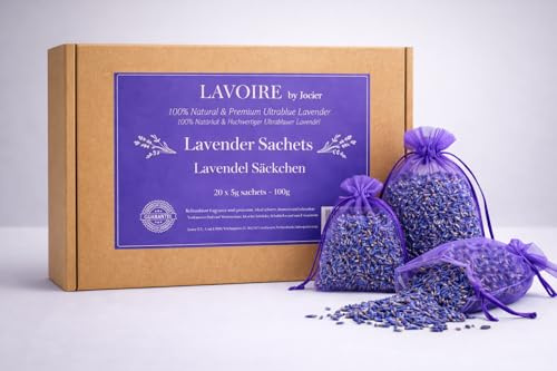 Lavoire Lavendelsäckchen 20x, natürlicher Lavendel (Sorte Ultrablau) | Mottenschutz & Mottenabwehr für Kleiderschrank, Bettwäsche, Auto, Kleidung & Textilien