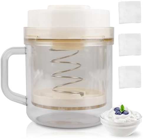 Colador de yogur griego, separador de suero reutilizable con tapa, filtro de yogur casero con 3 paños de filtro, colador de yogur lavable separador de suero de leche para hacer jugo de yogur griego