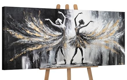 YS-Art Moderne schwarz weiß kunst Handgemalt mit Gold akzenten