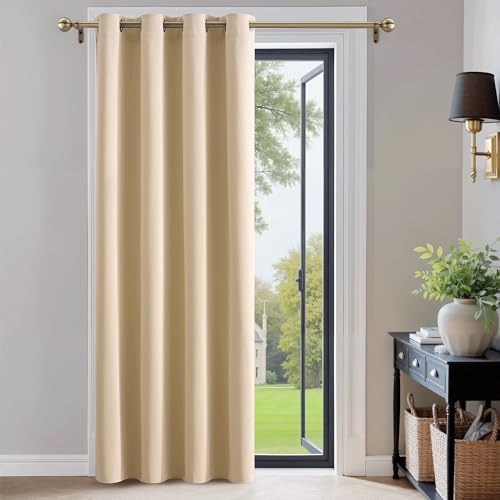 PONY DANCE Wohnzimmer Türvorhang Blickdicht Thermovorhang Hitzeschutz | 1 Stück H220 x B140 cm, Biscotti Beige, Sichtschutz, UV-Schutz, Verdunkelungsvorhang, für Schlafzimmer, Gardinen mit Ösen