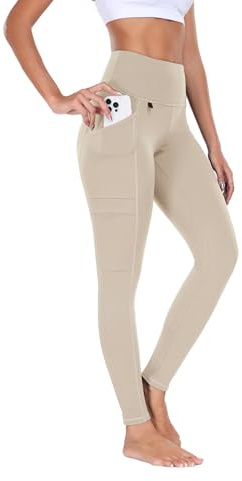 BAYGE Damen Thermo Wander Leggings Winter Hohe Taille Fleece Gefüttert Wasserdicht Blickdicht Bauchkontrolle Slim Fit Wanderhose Yogahose Radlerhose Sporthose Sweathose mit Taschen, Khaki, M
