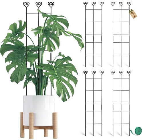 Coomin 4 Pack 32in Monstera Plant Support Stakes for Indoor Plants, Stackable Garden Trellis for Climbing Plants Outdoor, Metal Plant Climber Support for Pothos Philodendron Vine