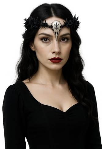 MIMIKRY Schwarzer Blumenkranz mit Vogelschädel Totenschädel Voodoo Dornenkrone Kopfschmuck Dornenkranz Halloween Kostüm-Zubehör