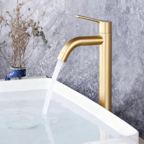 Wasserhahn Aufsatzwaschbecken Kaltwasser Waschtischarmatur Einhebelmischer Badezimmer aus Edelstahl,Gold,hoch