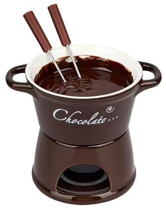Ceramic Chocolate Fondue Set - Chocolate Fondue Mug with 2 Forks, Chocolate Melting Cup, Light Cheese Warmer Cup, Light Candle Cheese Fondue Sets for Home, Brown