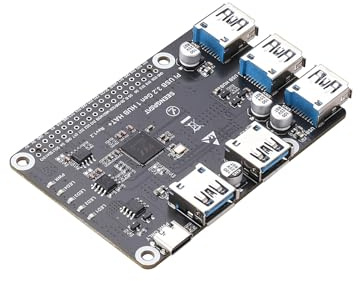 Pi USB 3.2 Gen1 HUB HAT+ for Raspberry Pi — 4-Port USB 3.0 Expansion Board with EEPROM Auto Driver, Type-C External Power Input, Backward Compatible USB2.0/1.1 Plug & Play