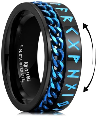 King Will Herren-Spinnerring mit schwarzem Zahnraddesign, Edelstahl, 2 Zahnräder, Fidgetring zur Stressbewältigung, coole Ehegröße