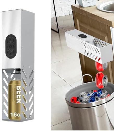 Electric Can Crusher, Automatic Wall Mounted Smasher, Electric Button Control, Volume Reduced By 80% After Compression for Recycling 12oz To 16oz Aluminum Seltzer, Soda, Cola, and Beer Cans