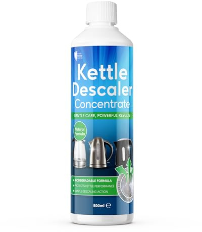 Kettle Descaler Concentrate 500ml, Lactic Acid Descaling Liquid for Electric, Stainless Steel, Glass and Plastic Kettles, Removes Limescale and Calcium Build-Up, Dilute 1:4, Biodegradable Formula