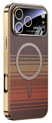 Custodia Sottile Per IPhone 17/17 Pro/17 Air/17 Pro Max, Custodia Di Lusso Leggera Con Trama in Fibra Di Carbonio, Protezione Per Fotocamera, Custodia Per Ricarica Wireless,17pro,Brass