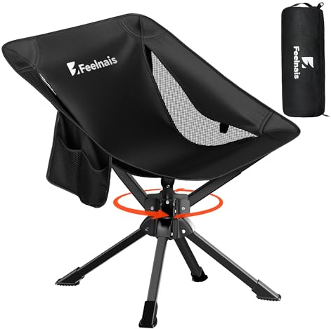 Feelnais Portable Camping Chairs Compact, Folding Camp Chair, Black-Swivel