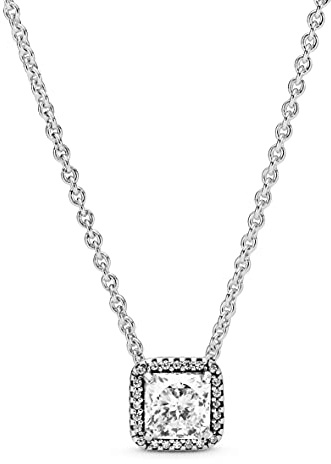 PANDORA Quadratischer Funkelnder Strahlenkranz Halskette 396241CZ-45 Cadena de Cuello para Mujeres