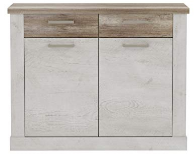 FORTE DURO Schuhschrank mit 2 Türen und 2 Schubladen, Holzwerkstoff, Pnie Weiß /Antikeiche, 120,1 x96,4 x 35 cm