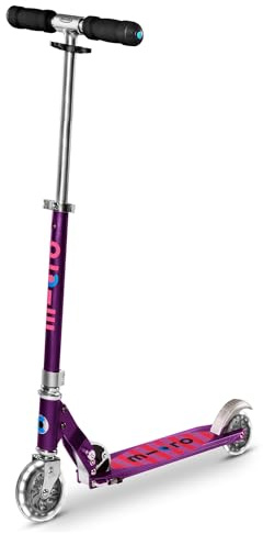 Micro Scooter | Sprite Classic LED Kids Scooter | 5 to 12 Years | Boys & Girls | 360° Steering & Kickstand | Handlebar Adjustable & Foldable | Light Up LED Wheels | 100kg Weight Limit | Ocean Purple