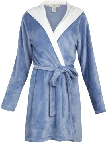 Lucky Brand Women's Bathrobe - Fleece Shawl Collar Belted Robe with Hood, Size X-Large, Blue