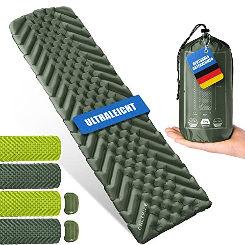 ONLYHIKE® Isomatte Ultraleicht Outdoor Camping Matratze I 500g Isomatte Ultraleicht und extrem kompakte Schlafmatte I Erholsamer Schlaf beim Camping u. Outdoor - Oliv