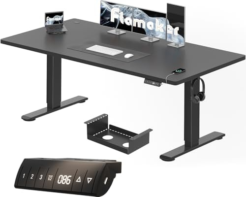 Flamaker Höhenverstellbarer Schreibtisch 180 x 80 cm mit 18 mm Tischplatte | Elektrisch Höhenverstellbarer Bürotisch mit Memory-Funktion, Computertisch mit Kabelwannefür Büro und Homeoffice, Balck