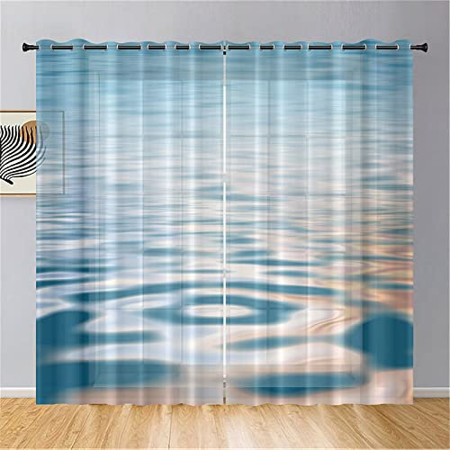 Hiseng Voile Vorhänge mit Ösen See Ozean Durchsichtig Halbtransparent Ösenvorhang für Fenster Wohnzimmer Schlafzimmer Moderne Elegante Transparent Gardine 2er Set (140x244cm,Weißes Licht)