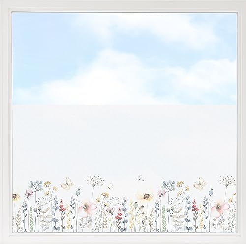 GRAZDesign Fensterfolie Blickdicht Sichtschutz, Sichtschutzfolie Fenster, Glastüren, Küche & Küchenfenster, Bad & Badfenster, Milchglasfolie Blumen 100x57cm