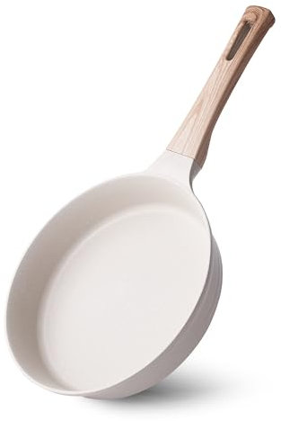 RIOVARM Induktion Antihaft Bratpfanne, 24cm Granit Pfanne, Eierpfannen ohne PFOA, Omelett-Pfanne mit Woodgrain-Bakelit-Griff, Beige Brat- & Universalpfannen für alle Herdarten, Kochgeschirr, 9.5 inch