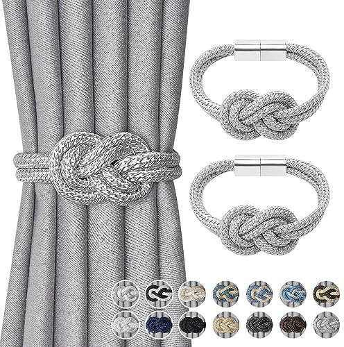 Pretty Jolly Mini magnetische Vorhang Raffhalter Nordisch Einfacher Stil Vorhang-Raffhalter Elegante dekorative Vorhang drapieren Krawatte zurück für Haus & Büro Fenster Drapery, Silber Grau, 2 Stück
