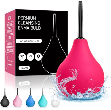 PropoDusche Anal Douche Enema Kit - 224ml Enema Bulb Douches for Men and Women, Enemas at Home for Constipation, Vaginal Douche with 3 Heads Ideal for Daily Care & Travel (Red)