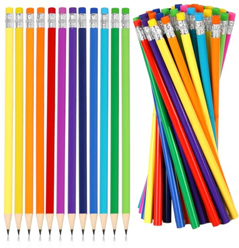 Whaline 48Pcs Colorful Pencils with Erasers Back to School Rainbow Color Wooden Pencil Unsharpened Writing Drawing Pencil for Students Graduation School Office Stationery Gift