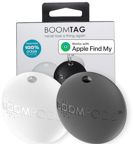 Boompods Boomtag Schlüsselfinder 2er Pack - Smart Tag Wallet Finder, Mini GPS Tracker Bluetooth kompatibel mit Apple Wo ist? App, Schlüssel- & Gegenstandsfinder für Schlüssel, Koffer, Kinder und Hund