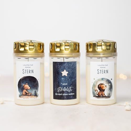 6x AUFKLEBER für GRABKERZEN • Löwe Stern Bär • Grablicht • Sternenkind • Motiv mit Spruch • Sticker für Kerzen Grabdeko • witterungsbeständig • Größe für Standartkerzen (2-3 Tage Brenndauer)