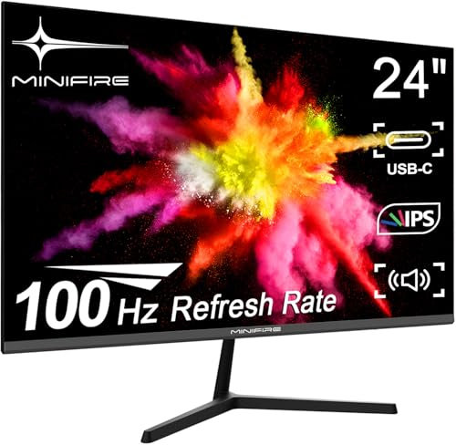 Minifire 24 Zoll USB-C Monitor mit Lautsprecher, 100Hz, IPS, FHD 1080P Adaptive Sync PC Bildschirm, HDMI USB-C Anschlüsse (MF24X3 USB-C Kabel im Lieferumfang enthalten)